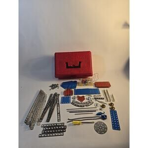 Gilbert Erector Model Electric Motor Crane Building Set Red Plastic Case 1964